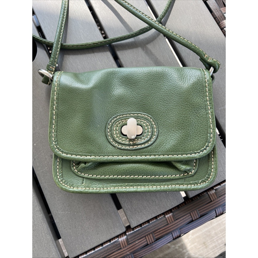 Vintage Fossil Leather Crossbody Green Purse Bag‎ Small Turnlock